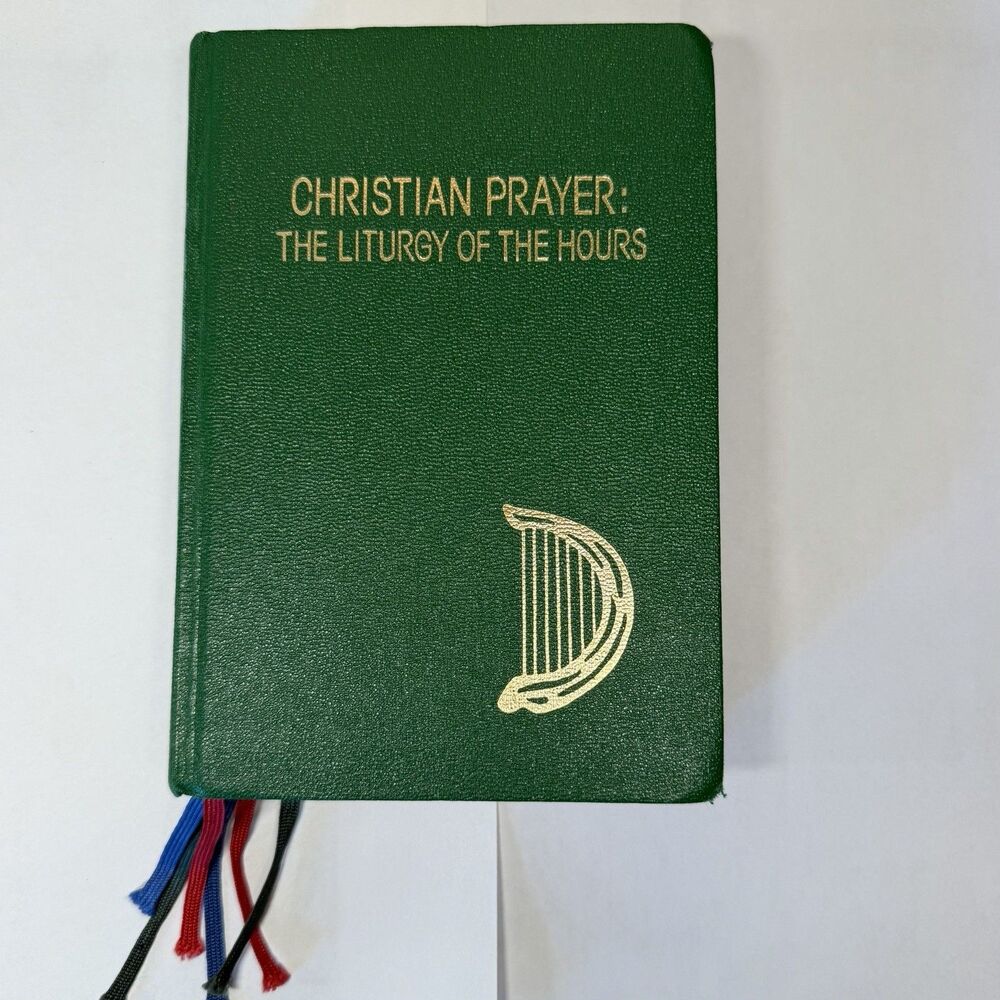 Vintage 1976 Christian Prayer The Liturgy of The Hours Green Gold Harp 6 Ribbons